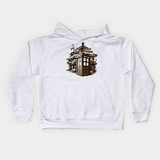 Brown illustration of tardis in Japan Kids Hoodie